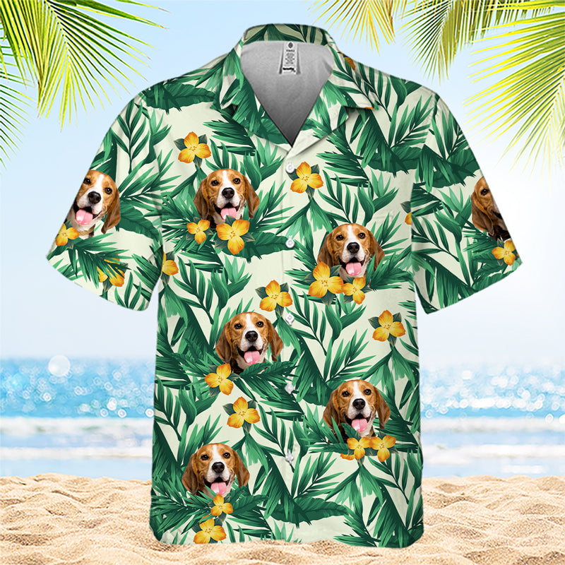 Motif de fleurs et feuilles tropicales colorées - T-shirt hawaïen unisexe personnalisé pour chien et chat - Télécharger une image, visage de chien, visage de chat - Cadeau vacances d'été, cadeau pour propriétaires d'animaux, amoureux des animaux