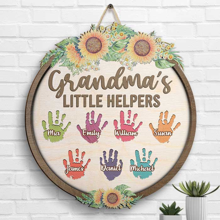 Les petits assistants de grand-mère - Panneau en bois personnalisé - Cadeau pour grand-mère et grands-parents