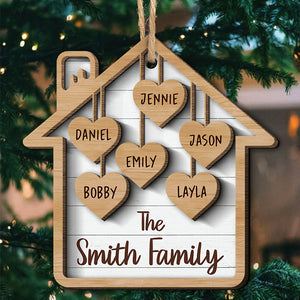 Ensemble, nous formons une famille - Décoration de Noël personnalisée en bois à deux couches en forme de maison - Cadeau pour un membre de la famille, cadeau de Noël