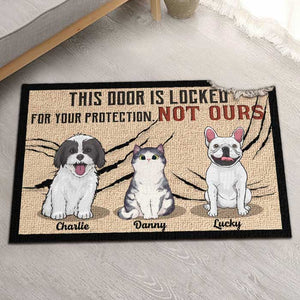 Cette porte est verrouillée pour votre protection - Tapis décoratif personnalisé - Cadeau pour les amoureux des animaux, les propriétaires d'animaux, cadeau pour animaux de compagnie