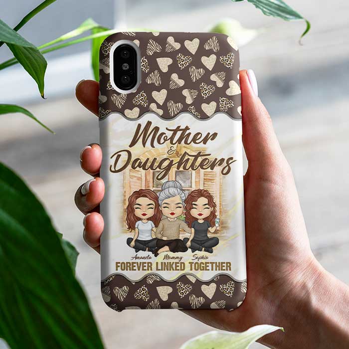 Mère et filles liées à jamais - Cadeau pour maman, coque de téléphone personnalisée