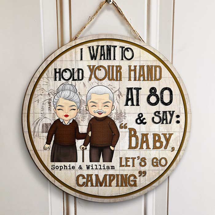 Baby Let's Go Camping At 80 - Personalized Door Sign.