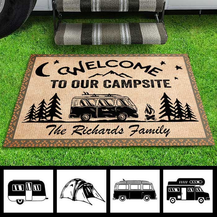 Welcome To Our Campsite - Personalized Decorative Mat.