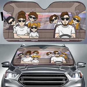 Joyeux voyage en famille - Pare-soleil de voiture personnalisé - Cadeau pour couple, mari et femme