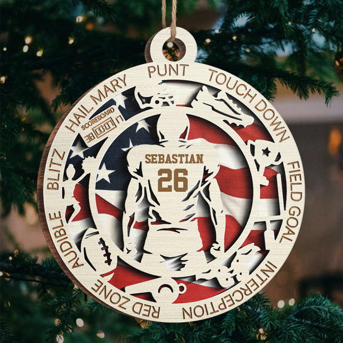 Série Sport Football Américain - Ornement Personnalisé Sportif - Forme Ronde en Bois - Cadeau de Noël pour Amateurs de Sport et Joueurs