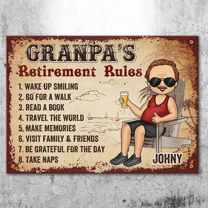 Règles de retraite de grand-père - Cadeau pour papa et grand-père - Plaque en métal personnalisée