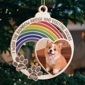 J'aimerais que le pont arc-en-ciel ait des heures de visite - Décoration de Noël personnalisée en bois de forme ronde - Télécharger une image, un cadeau commémoratif, un cadeau de condoléances, un cadeau de Noël