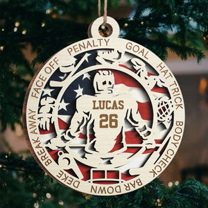 Série Sport Hockey - Ornement personnalisé sportif - Forme ronde en bois - Cadeau de Noël pour les amateurs de sport et les joueurs