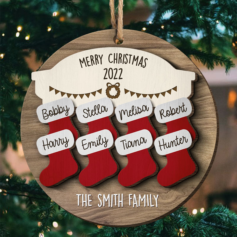 Merry Christmas Happy Family - Personalized Custom Round Shaped 2 Layered Wood Christmas Ornament - Gift For Family Member, Christmas Gift