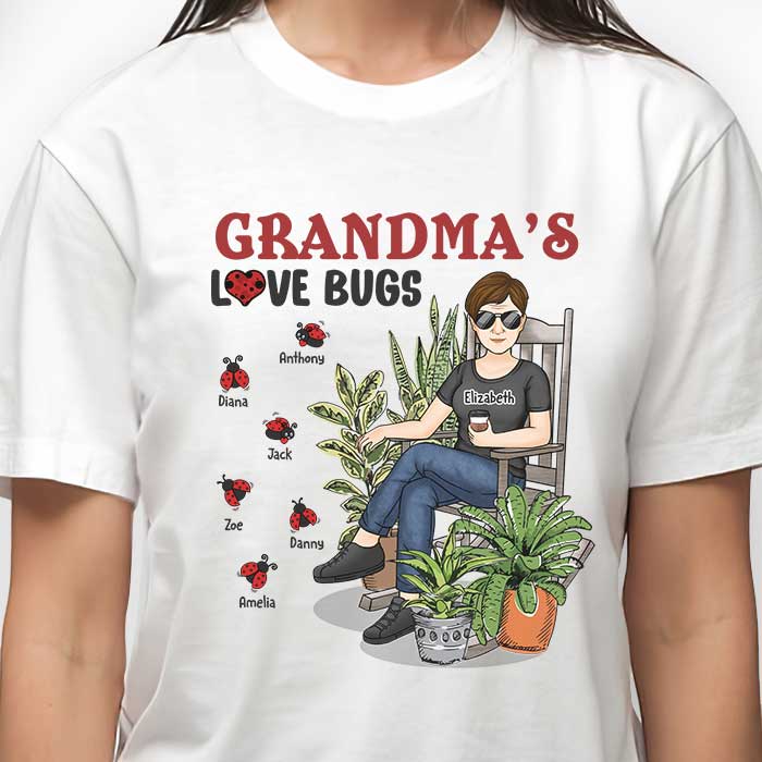 Grandma's Love Bugs - T-shirt unisexe personnalisé, sweat à capuche, sweat-shirt - Cadeau pour grand-mère et grands-parents