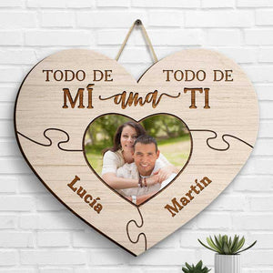 Tout mon amour, tout mon cœur - Télécharger une image, cadeau pour couple, mari et femme - Panneau en bois personnalisé (espagnol)