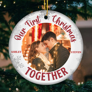 Notre premier Noël ensemble - Décoration de Noël personnalisée en céramique ronde avec photo - Télécharger une image, cadeau pour couple, mari et femme, anniversaire, fiançailles, mariage, cadeau de mariage, cadeau de Noël
