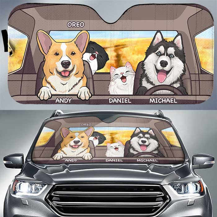 Chiens et chats - Pare-soleil auto personnalisé - Cadeau pour les amoureux des animaux