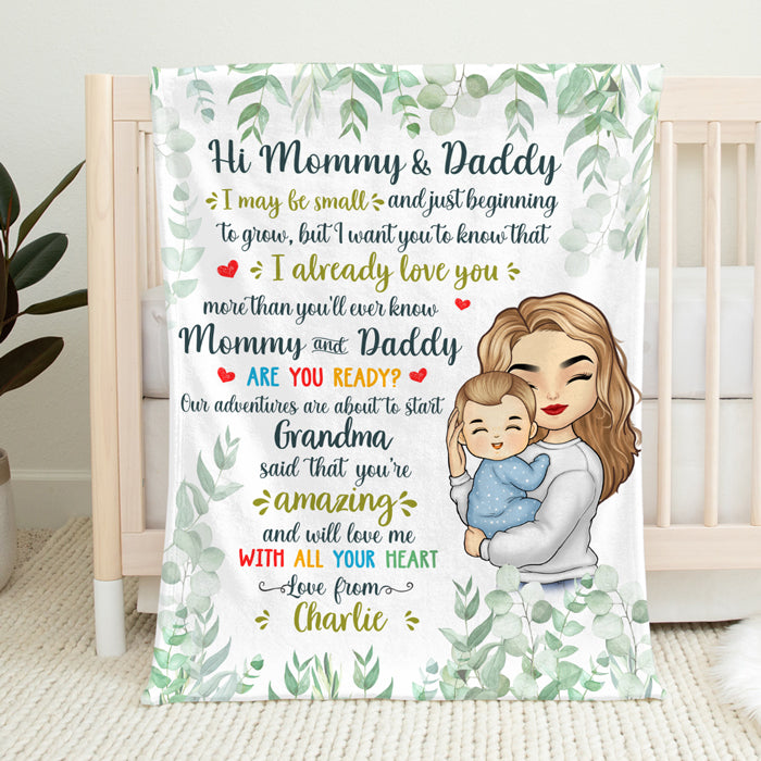 Nos aventures sont sur le point de commencer - Couverture personnalisée pour bébé - Cadeau de fête prénatale, cadeau pour la première maman