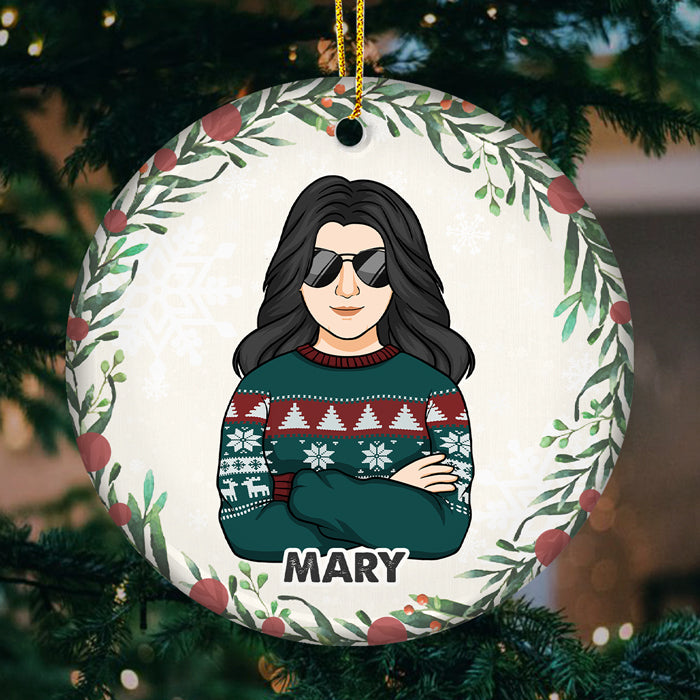 Joyeux Noël en famille - Décoration de Noël personnalisée en céramique ronde - Cadeau de Noël pour les membres de la famille