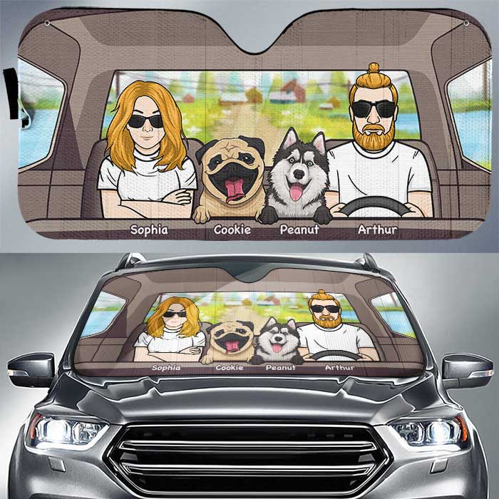 Road trip avec chiens - Pare-soleil auto personnalisé - Cadeau pour couple, mari et femme