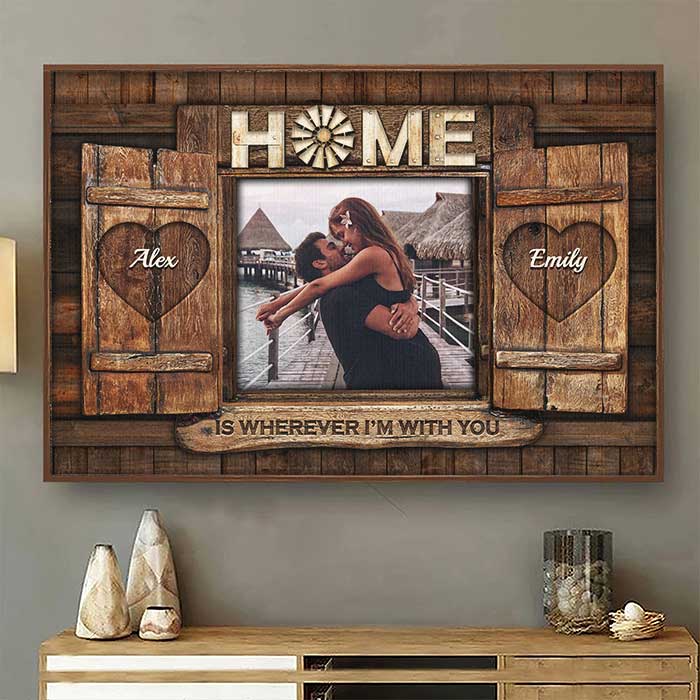La maison est là où je suis avec toi - Télécharger une image, cadeau pour couple, mari et femme - Affiche horizontale personnalisée