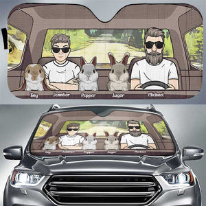 Voyager avec des lapins - Pare-soleil de voiture personnalisé - Cadeau pour couple, mari et femme