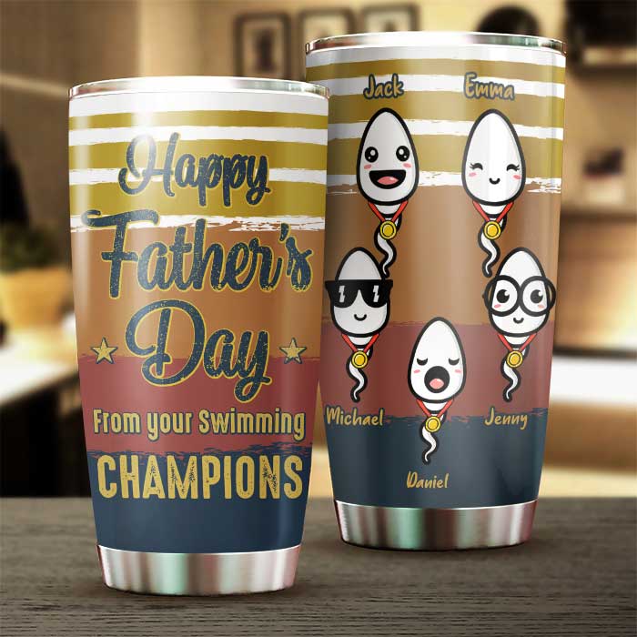 Bonne fête des pères de la part de vos champions de natation - Cadeau pour papa, cadeau pour la fête des pères - Gobelet personnalisé