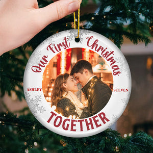 Notre premier Noël ensemble - Décoration de Noël personnalisée en céramique ronde avec photo - Télécharger une image, cadeau pour couple, mari et femme, anniversaire, fiançailles, mariage, cadeau de mariage, cadeau de Noël