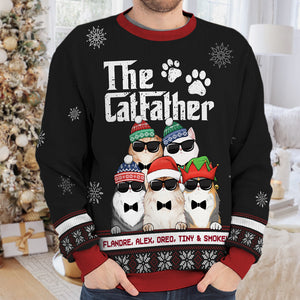 Le Père Chat, la Mère Chat et les Chats Cool - Sweat-shirt personnalisé et moche pour chat - Pull en laine unisexe - Cadeau de Noël pour les propriétaires et les amoureux des animaux