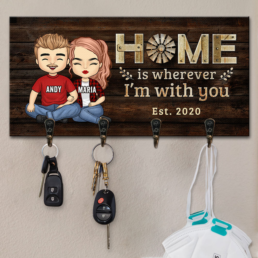 La maison est là où je suis avec toi - Porte-clés personnalisé, porte-clés - Cadeaux d'anniversaire, cadeau pour couples, mari et femme