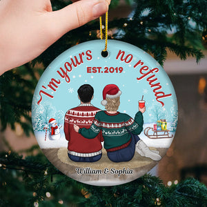 Je suis à toi, pas de remboursement - Décoration de Noël ronde personnalisée en céramique - Cadeau pour couple, mari et femme, anniversaire, fiançailles, mariage, cadeau de mariage, cadeau de Noël