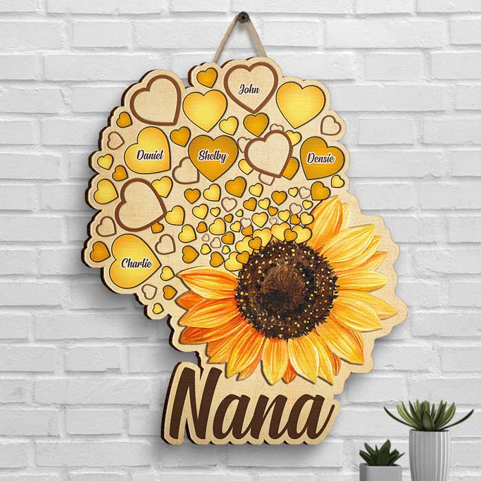 Grand-mère Tournesol avec cœur - Cadeau pour maman et grand-mère - Panneau en bois personnalisé