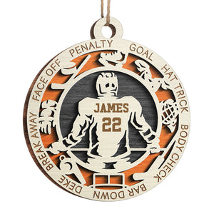 Série Sport Hockey - Ornement personnalisé sportif - Forme ronde en bois - Cadeau de Noël pour les amateurs de sport et les joueurs