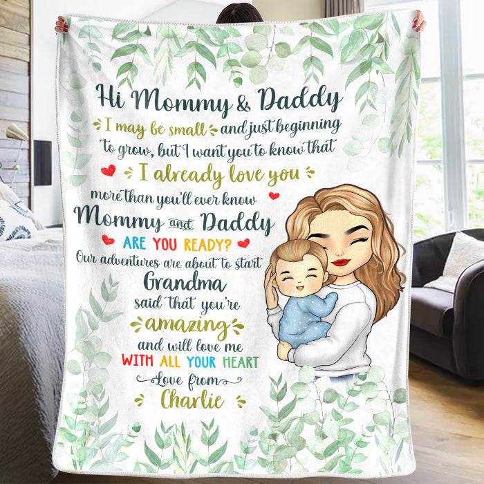 Nos aventures sont sur le point de commencer - Couverture personnalisée pour bébé - Cadeau de fête prénatale, cadeau pour la première maman