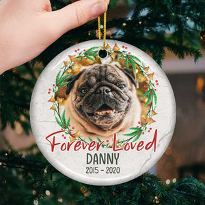 Aimé pour toujours, à la douce mémoire de votre bien-aimé - Décoration de Noël ronde en céramique personnalisée - Télécharger une image, cadeau commémoratif, cadeau de condoléances, cadeau pour les amoureux des animaux, cadeau de Noël