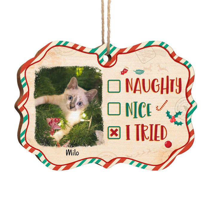 Vilain, gentil, j'ai essayé - Décoration de Noël personnalisée en bois avec photo en forme de Benelux - Télécharger une image, cadeau pour les amoureux des animaux, cadeau de Noël