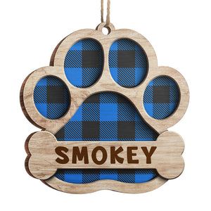 Motifs à carreaux de buffle rouge, bleu, jaune et vert - Décoration de Noël en bois personnalisée en forme de patte - Cadeau pour les amoureux des chiens, les amoureux des animaux, cadeau de Noël