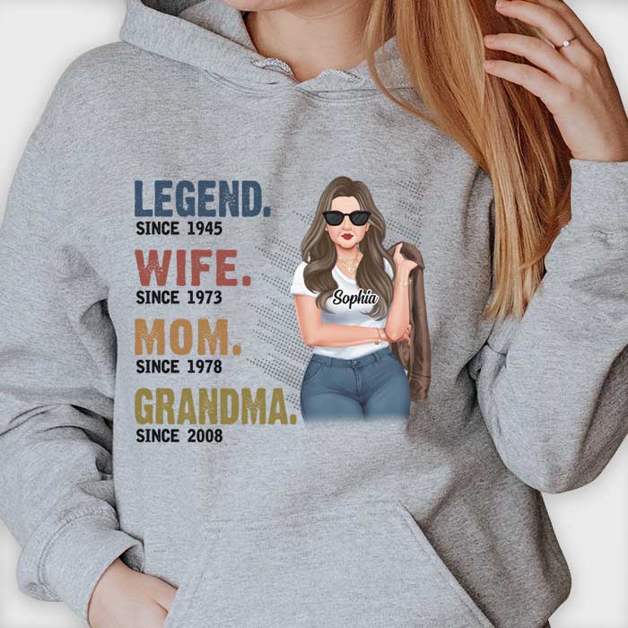 Légende Femme Maman Grand-mère Depuis Année - Cadeau pour maman, grand-mère - T-shirt unisexe personnalisé, sweat à capuche