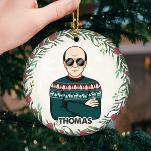Joyeux Noël en famille - Décoration de Noël personnalisée en céramique ronde - Cadeau de Noël pour les membres de la famille