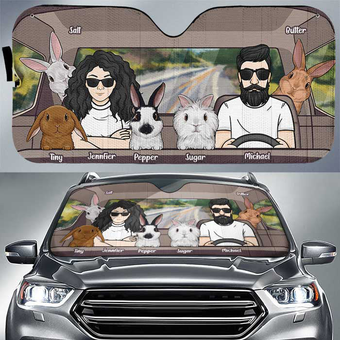 Voyager avec des lapins - Pare-soleil de voiture personnalisé - Cadeau pour couple, mari et femme