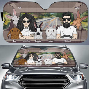 Voyager avec des lapins - Pare-soleil de voiture personnalisé - Cadeau pour couple, mari et femme