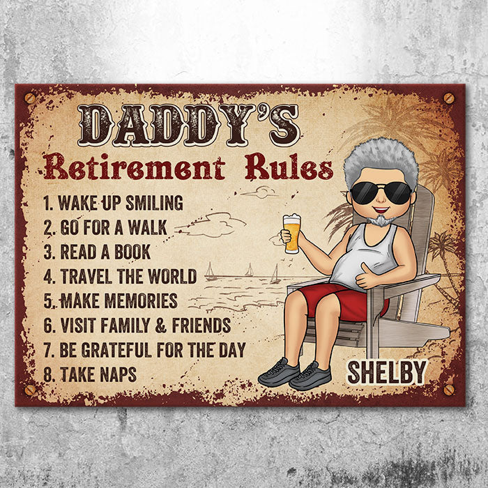 Règles de retraite de grand-père - Cadeau pour papa et grand-père - Plaque en métal personnalisée
