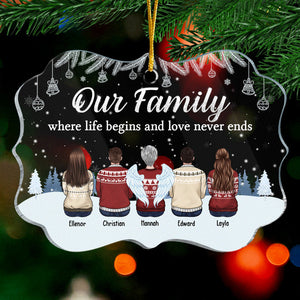 Our Family Where Life Begins & Love Never Ends - Personalized Custom Benelux Shaped Acrylic Christmas Ornament - Gift For Family Members, Christmas Gift