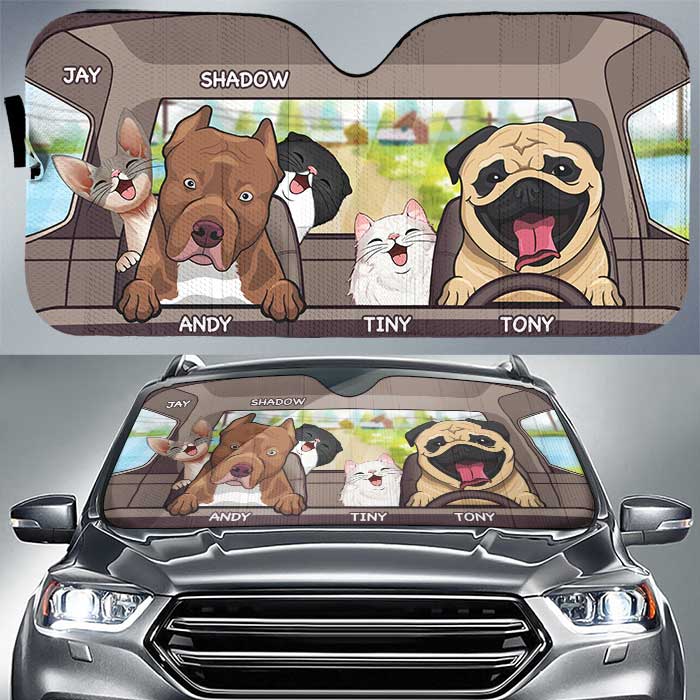 Chiens et chats - Pare-soleil auto personnalisé - Cadeau pour les amoureux des animaux