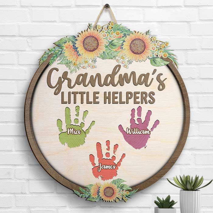 Les petits assistants de grand-mère - Panneau en bois personnalisé - Cadeau pour grand-mère et grands-parents