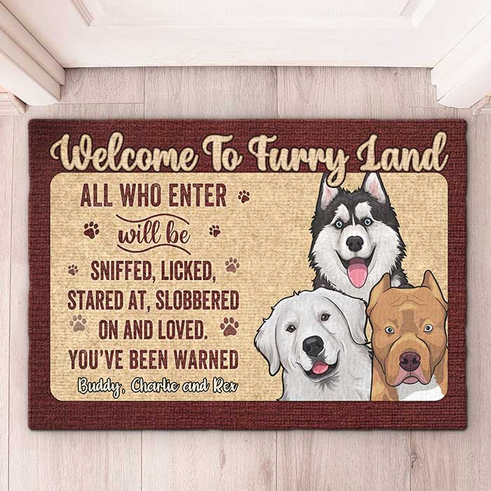 Bienvenue au pays des fourrures, vous avez été prévenu ! Tapis décoratif personnalisé ! Cadeau pour les amoureux des chiens, propriétaires de chiens, cadeau pour chien, cadeau pour les amoureux des animaux