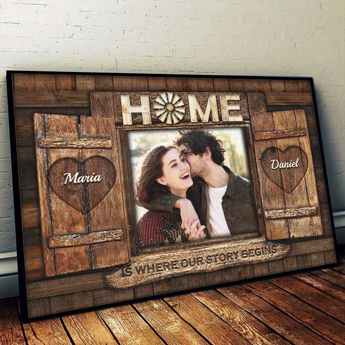 La maison est là où notre histoire commence - Télécharger une image, cadeau pour couple, mari et femme - Affiche horizontale personnalisée