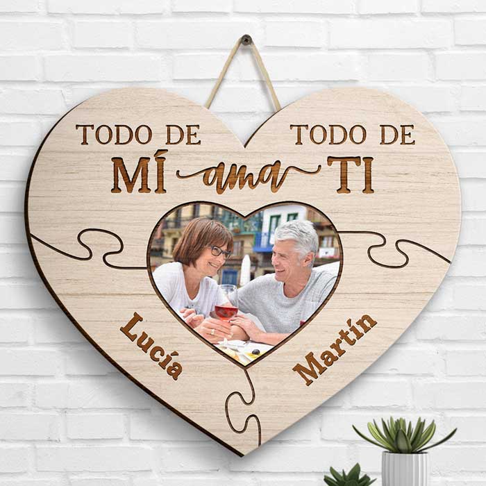 Tout mon amour, tout mon cœur - Télécharger une image, cadeau pour couple, mari et femme - Panneau en bois personnalisé (espagnol)