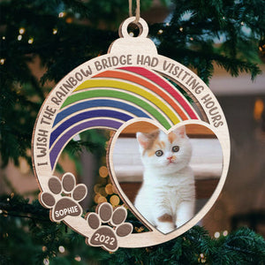 J'aimerais que le pont arc-en-ciel ait des heures de visite - Décoration de Noël personnalisée en bois de forme ronde - Télécharger une image, un cadeau commémoratif, un cadeau de condoléances, un cadeau de Noël