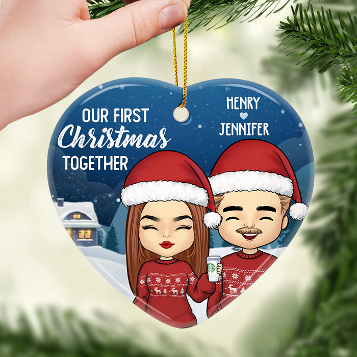 Notre premier Noël ensemble - Décoration de Noël personnalisée en céramique en forme de cœur - Cadeau pour couple, mari et femme, anniversaire, fiançailles, mariage, cadeau de mariage, cadeau de Noël