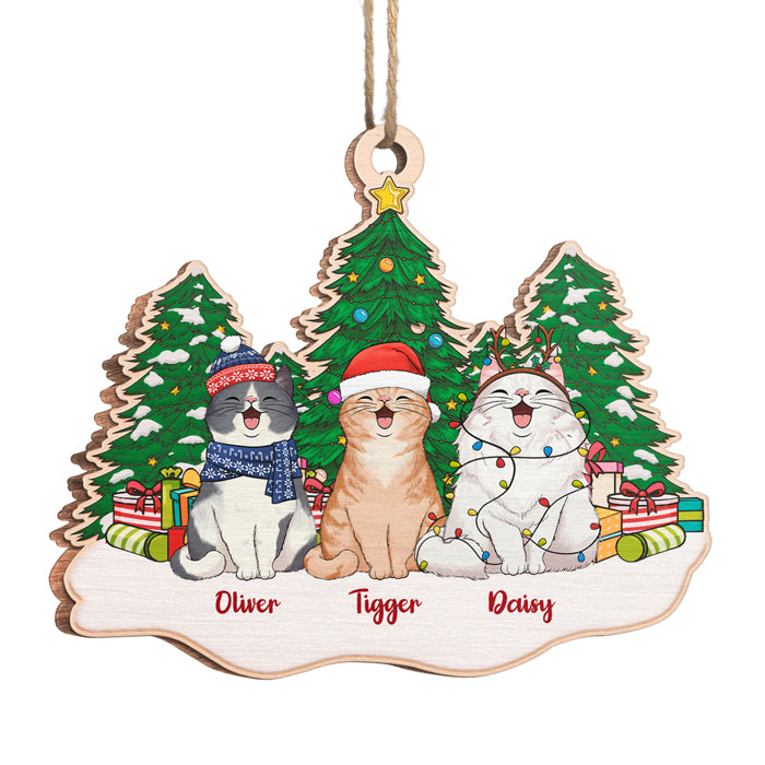 Sapin de Noël assis sur la neige - Décoration personnalisée pour chien et chat - Forme unique en bois - Cadeau de Noël pour les propriétaires et les amoureux des animaux