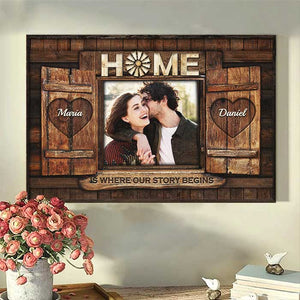 La maison est là où notre histoire commence - Télécharger une image, cadeau pour couple, mari et femme - Affiche horizontale personnalisée