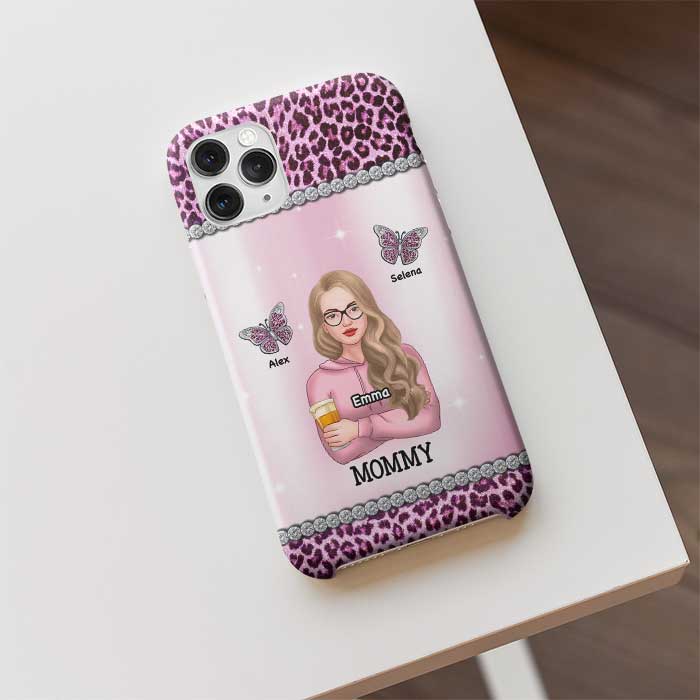Grand-mère avec ses petits-enfants papillons - Cadeau pour maman et grand-mère - Coque de téléphone personnalisée
