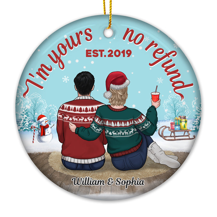 Je suis à toi, pas de remboursement - Décoration de Noël ronde personnalisée en céramique - Cadeau pour couple, mari et femme, anniversaire, fiançailles, mariage, cadeau de mariage, cadeau de Noël